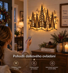 🎄🕯️ Kovová nástěnná dekorace s motivem lesa, ve vintage stylu s osvětlením 🌙