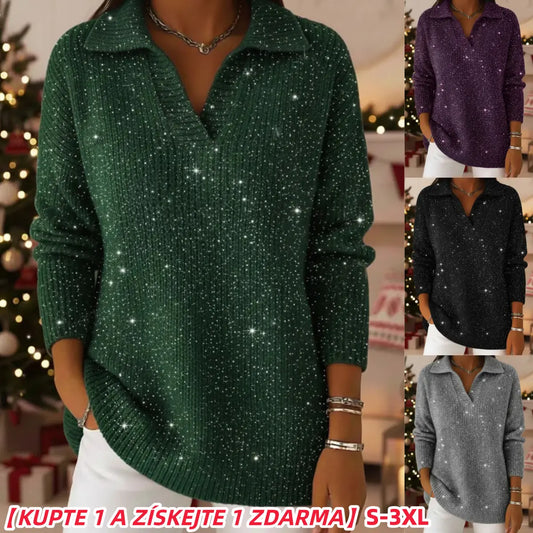 【S-3XL】Nový dámský módní a elegantní pletený svetr s výstřihem do V a vzorem hvězdné oblohy