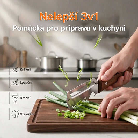 🧅🔪 Víceúčelová kuchyňská škrabka „3 v 1“: škrábe, krájí na plátky a otevírá lahve! 🔥