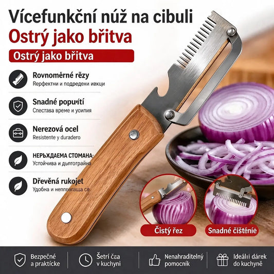 🧅🔪 Víceúčelová kuchyňská škrabka „3 v 1“: škrábe, krájí na plátky a otevírá lahve! 🔥
